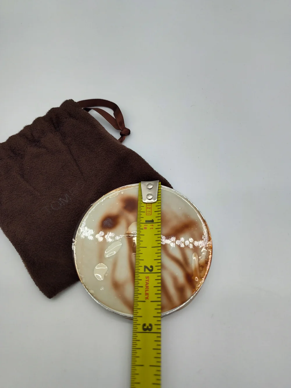 TOM FORD Round Cream Compact Mirror Double Mirror w Dust Bag Pouch NOS
